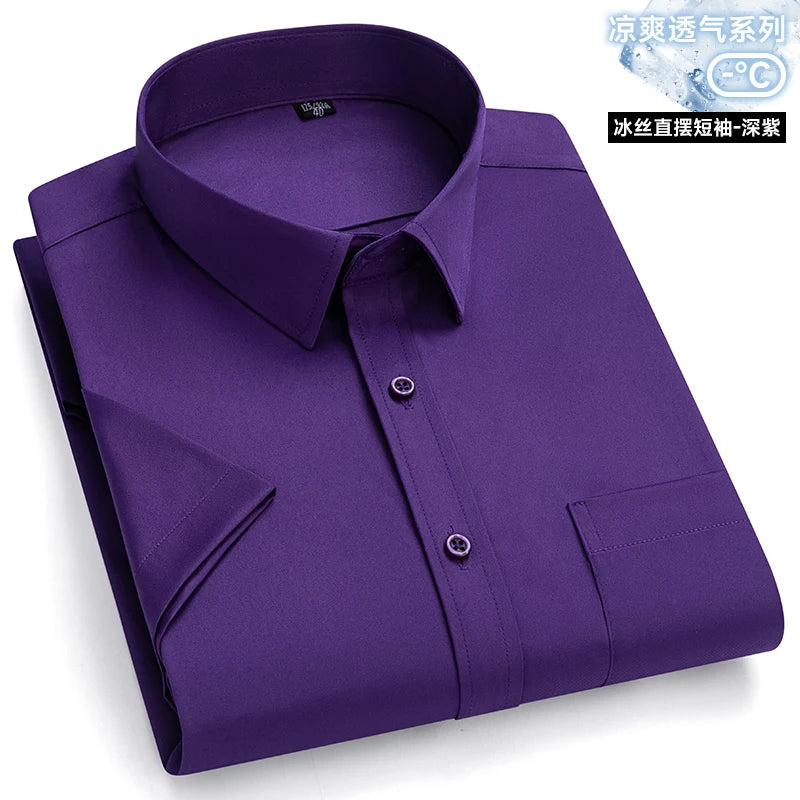 Anti-Wrinkle Men's Short Sleeve Dress Shirt - Slim Fit Business Casual (S-7XL)