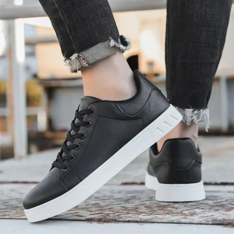 Men's British-Style Leather Sneakers | Casual Lace-Up Flat Shoes