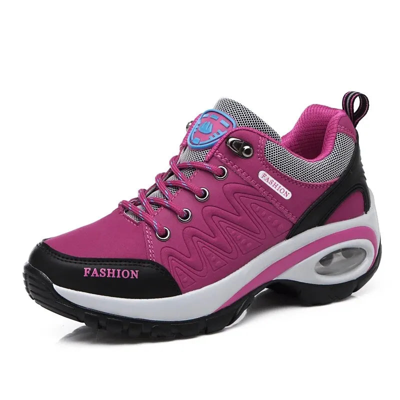 Women's Waterproof Platform Sneaker Boots – Lace-Up Low Heel Casual Outdoor Shoes