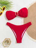 Conjunto de bikini push-up tipo bandeau para mujer – Detalle de aro dorado y braga brasileña