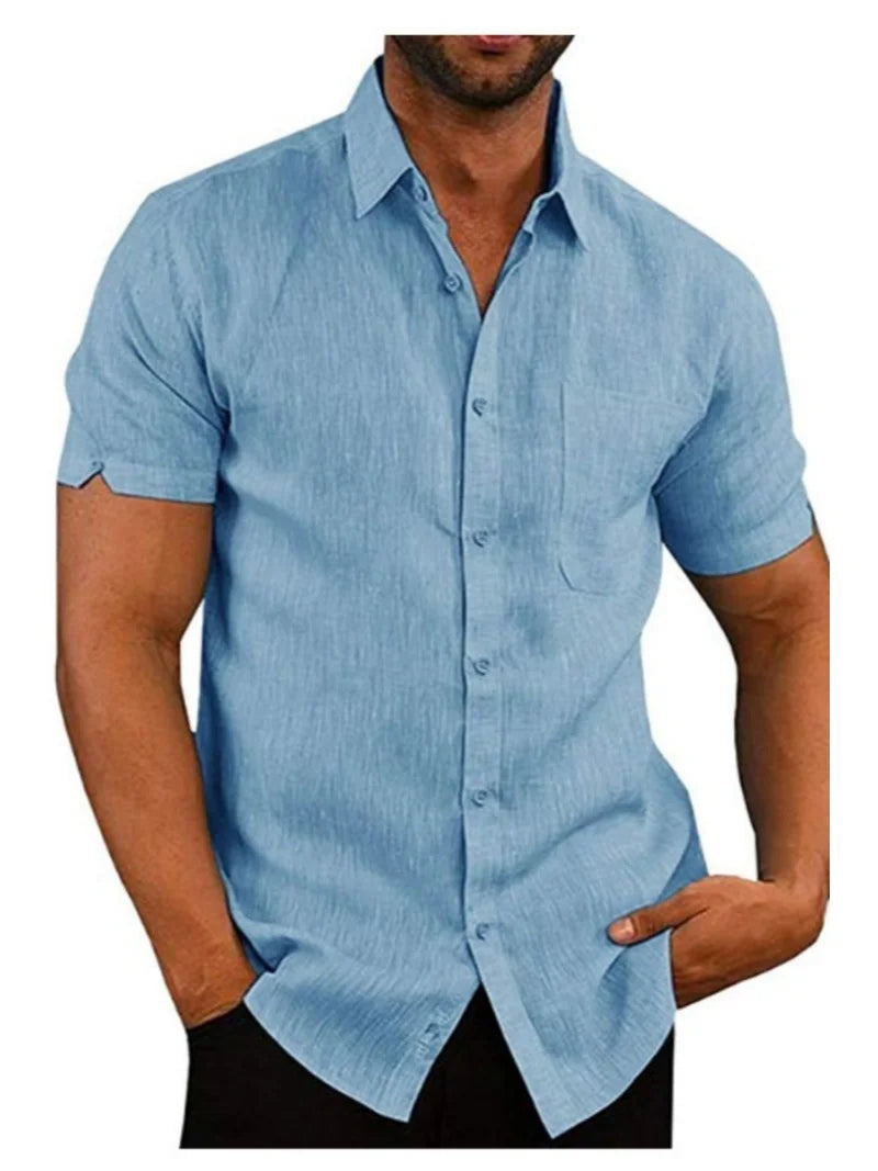 Men's Short-Sleeve Button-Down Shirt – Casual Summer Top with Chest Pocket