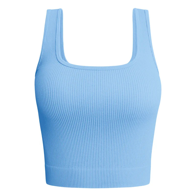 Women's Square Neck Ribbed Tank Top | Elastic Sleeveless Crop Camisole S-L