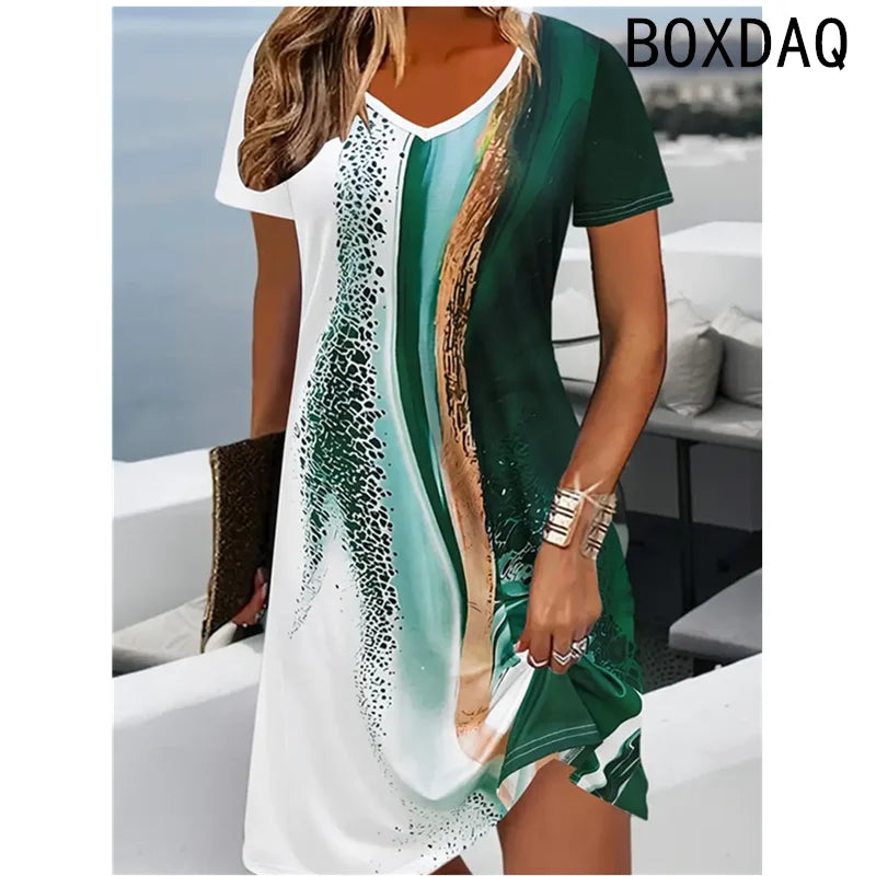 Women's Short Sleeve Printed A-Line Dress