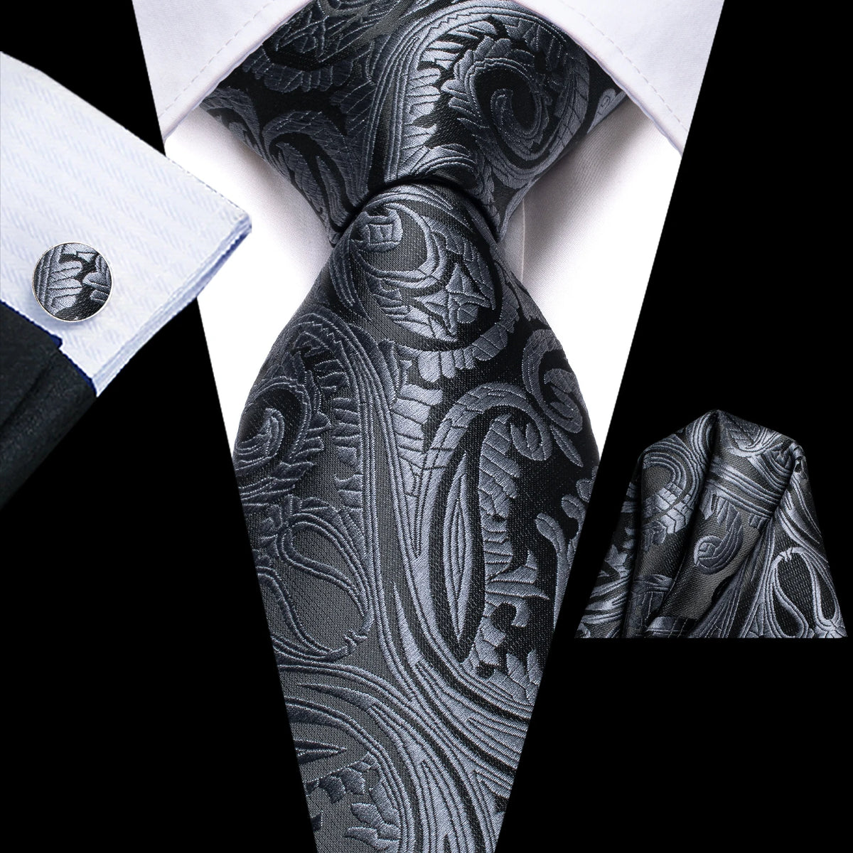 Floral Necktie Set for Men — Tie, Pocket Square & Cufflinks