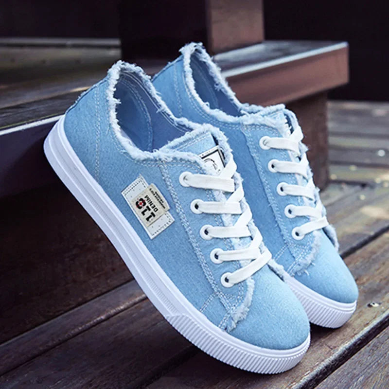 Women's Low-Top Canvas Sneakers – Lace-Up Flat Board Shoes for Spring & Summer