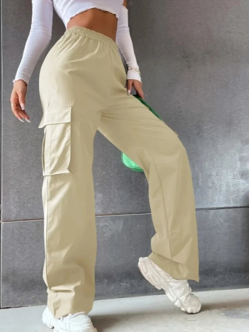 High Waist Baggy Cargo Joggers – Straight Leg Oversized Trousers for Women