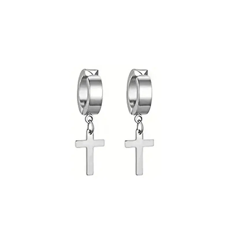Punk Cross Magnetic Stainless Steel Stud Earrings – No Piercing Unisex