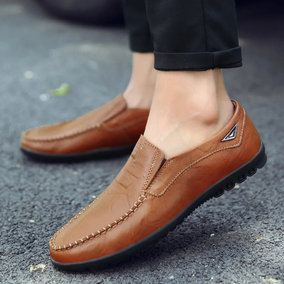 Mocasines de cuero genuino para hombre | Zapatos de conducir sin cordones
