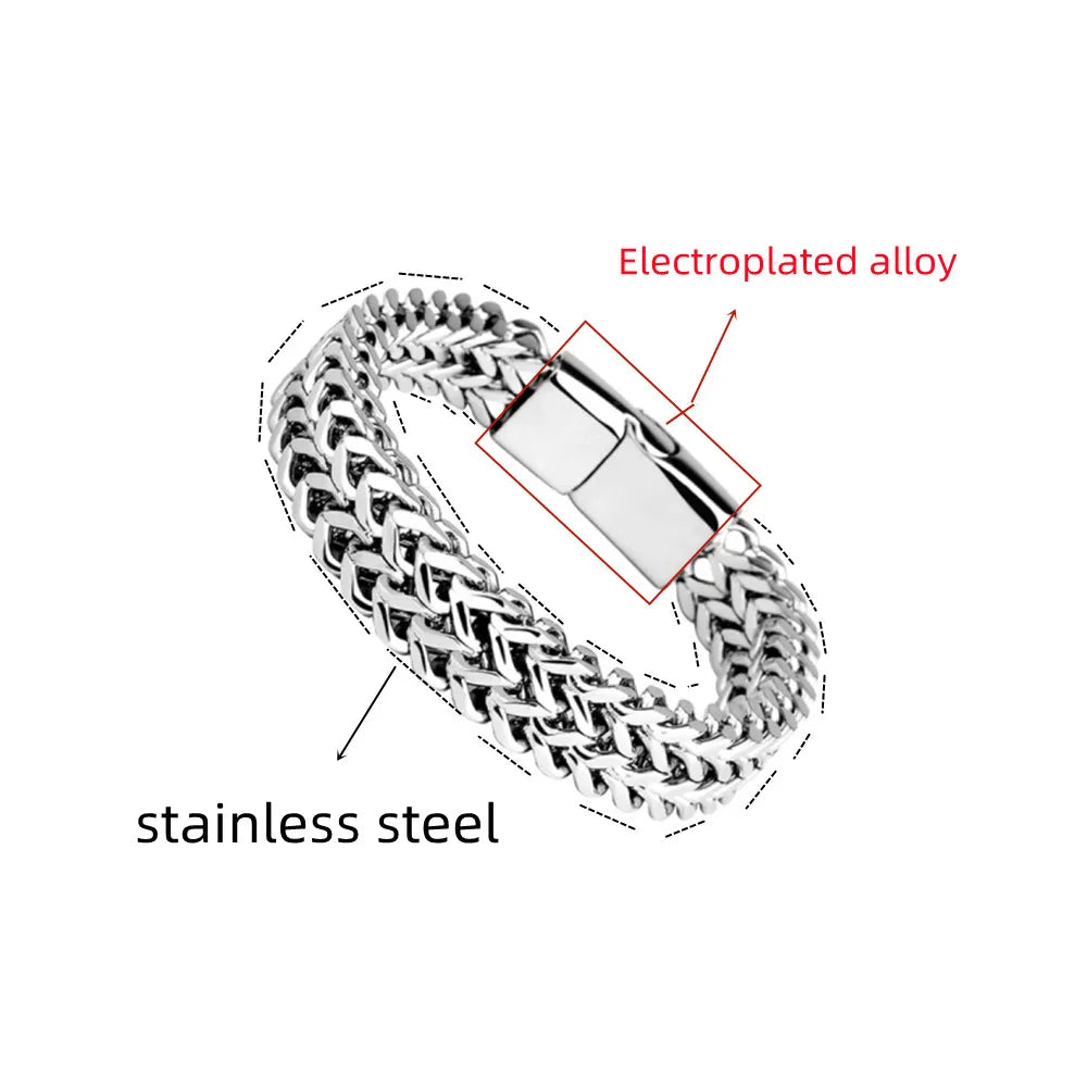 Stainless Steel Fish Scale Magnetic Bracelet – Hip-Hop Chain Link, Unisex 21cm