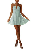 Women's Sleeveless Halter Neck Tiered Mini Dress