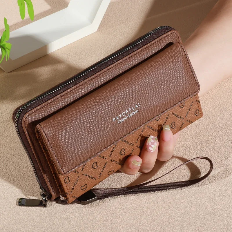 Faux Leather Organizer Wallet — Double Layer Snap & Zipper with Card, Coin & Photo Slots