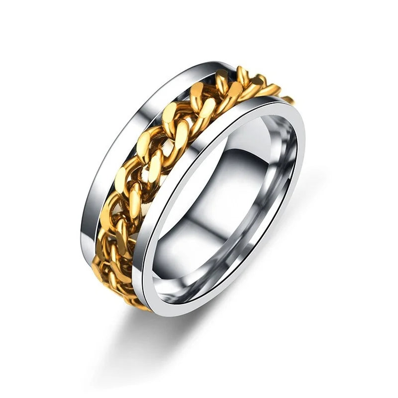 Anillo giratorio de cadena de acero inoxidable – Banda giratoria antiestrés, tallas 6–13 | Unisex