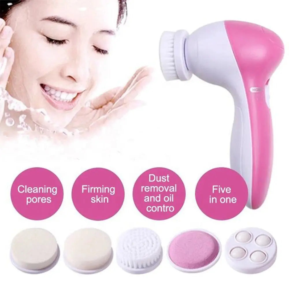 5-in-1 Electric Facial Cleansing Brush – Face Scrubber, Massager & Blackhead Remover