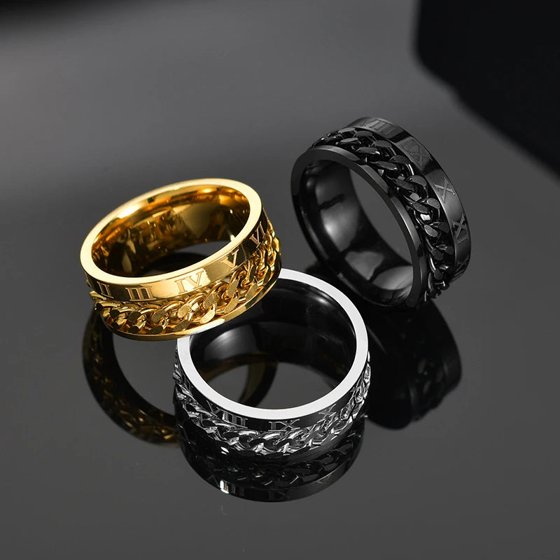 Stainless Steel Spinner Ring | Rotatable Chain Punk Design | Unisex
