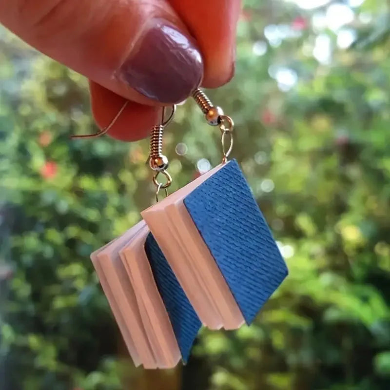 3D Book Pendant Drop Earrings – Novelty Literary Style for Book Lovers