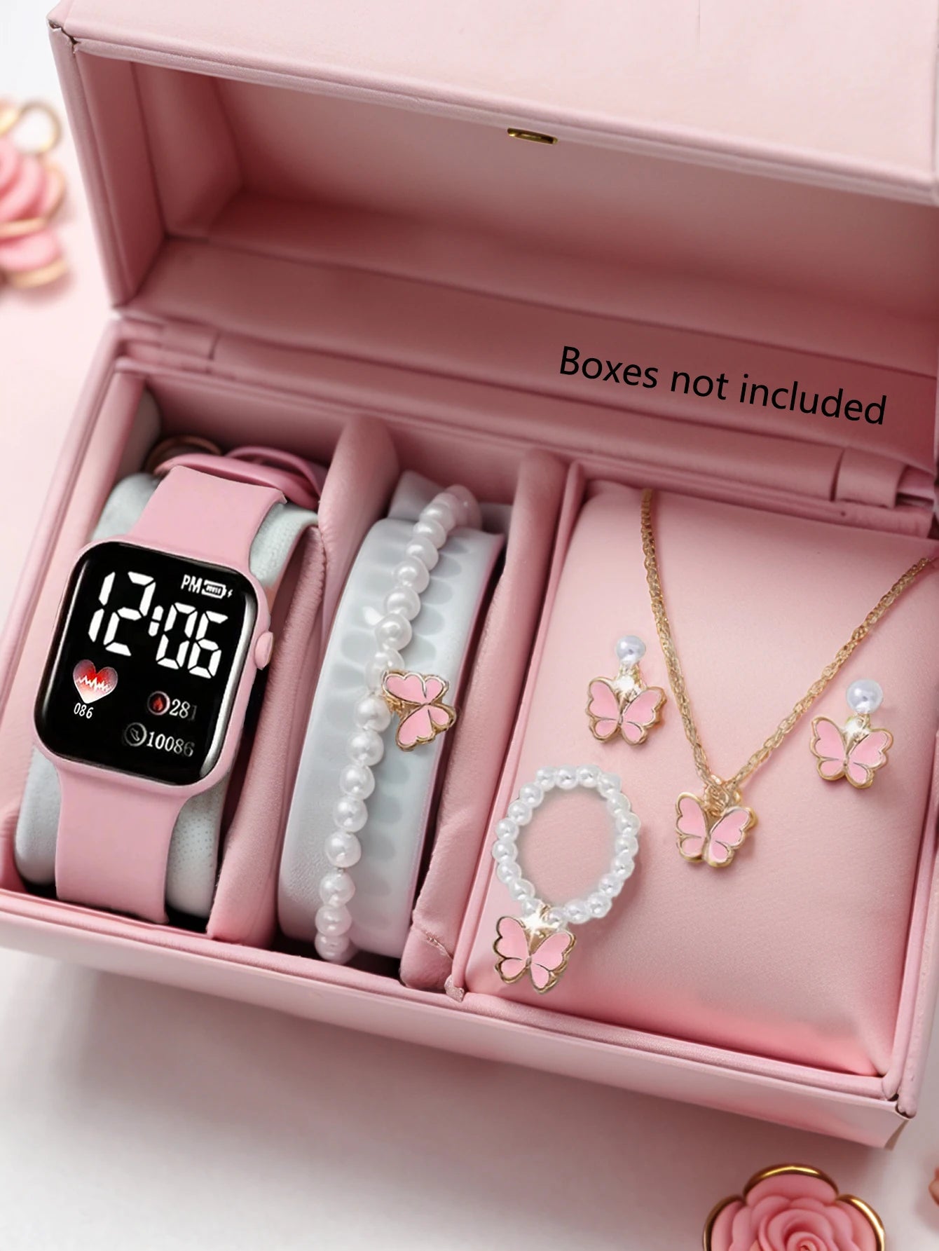 Reloj electrónico con diseño de amor y conjunto de accesorios de mariposa, regalo de cumpleaños (caja no incluida)