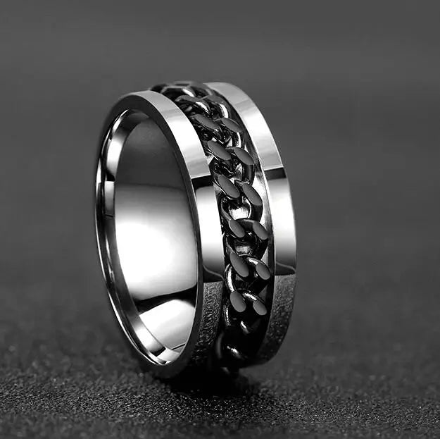 Stainless Steel Spinner Ring | Rotatable Chain Punk Design | Unisex