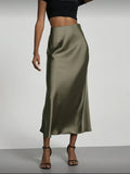 Satin High-Waist Midi Skirt
