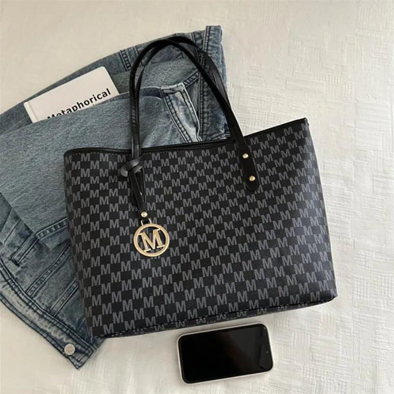 Vintage PU Leather Tote Bag — Large Underarm Shoulder Bag for Women