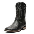 Men's Retro Slip-On Cowboy Boots – Wide Square Toe Embroidery Mid-Calf