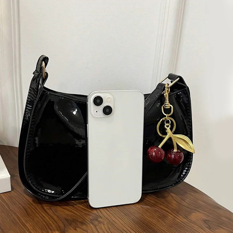 Vintage Retro PU Leather Shoulder Bag — Underarm Crossbody Handbag with Cherry Pendant
