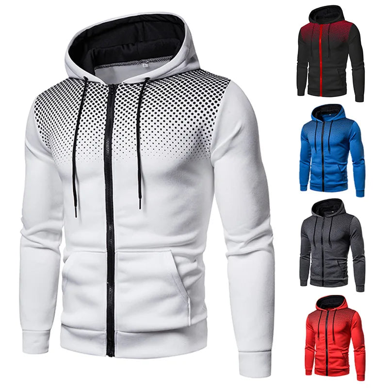 Men's Polka Dot Zip-Up Hoodie – Slim Fit Casual Sweatshirt