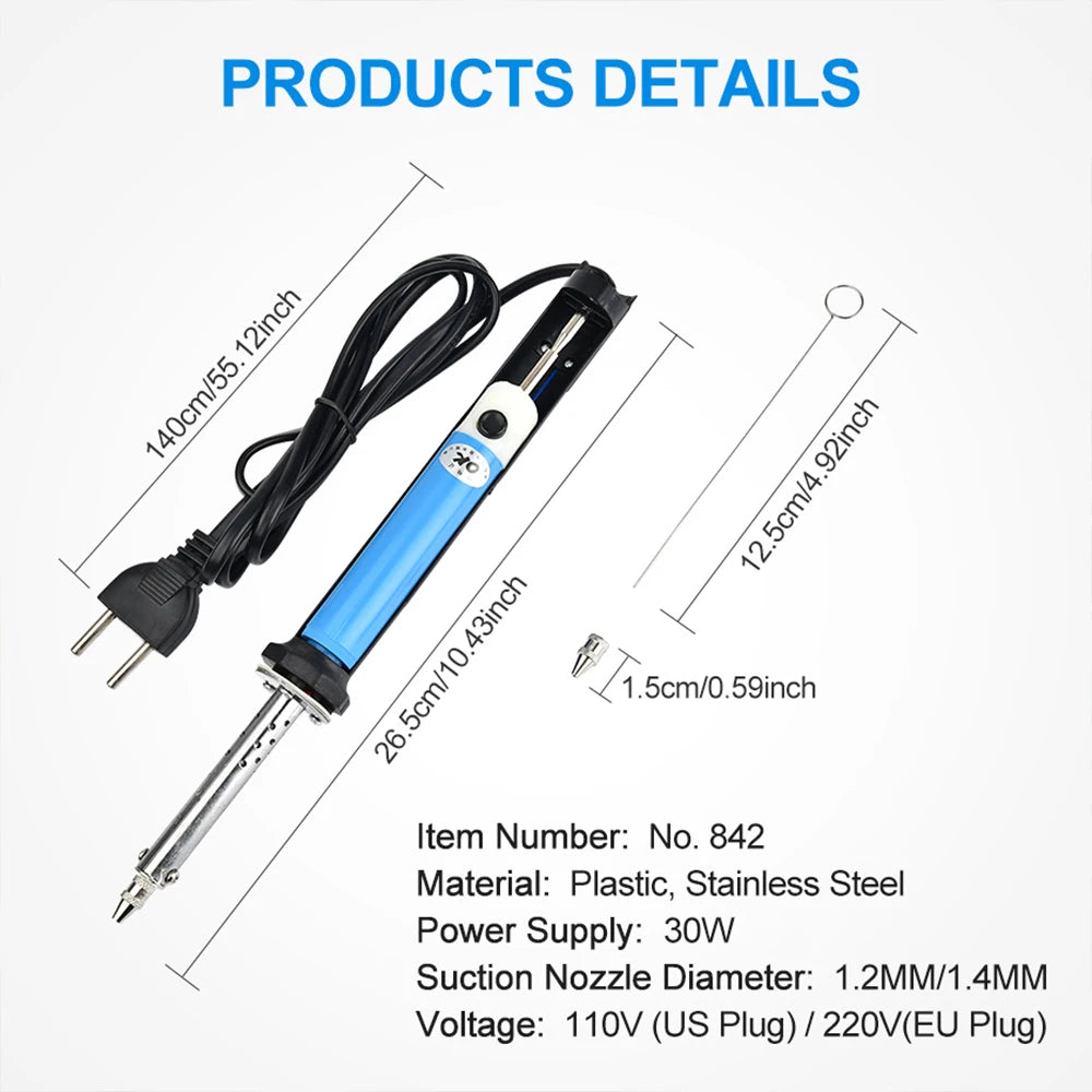 Electric Solder Sucker Pen — 30W Vacuum Desoldering Pump, US & EU Plug