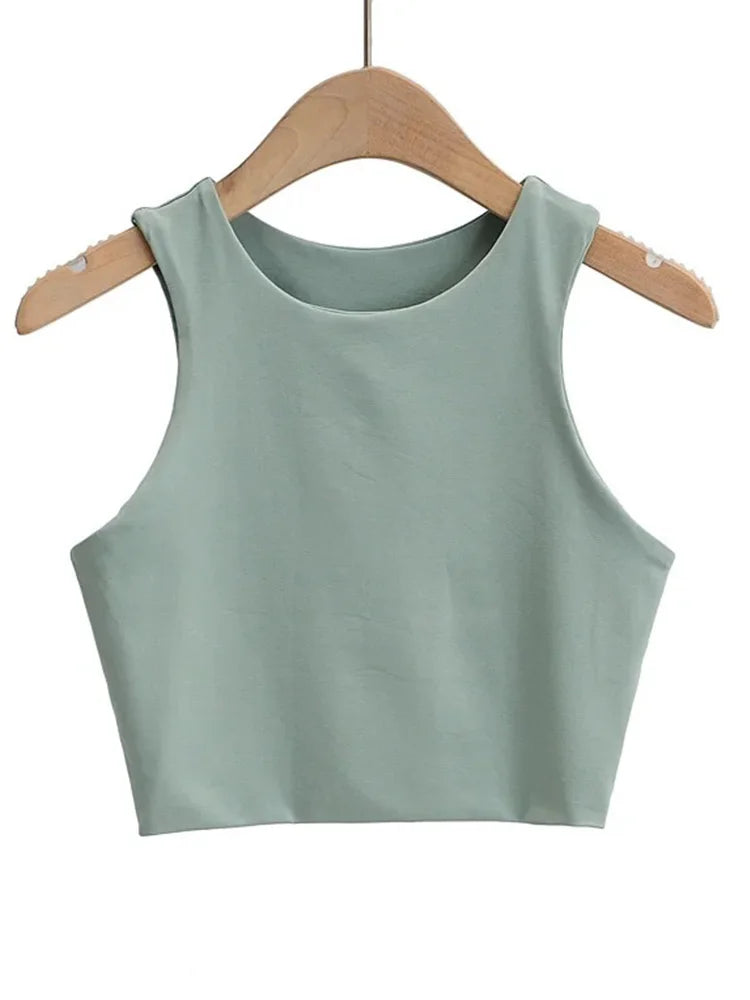 Women's Slim Fit Sleeveless Tank Top | Backless O-Neck Crop Top 6 Colors S-M