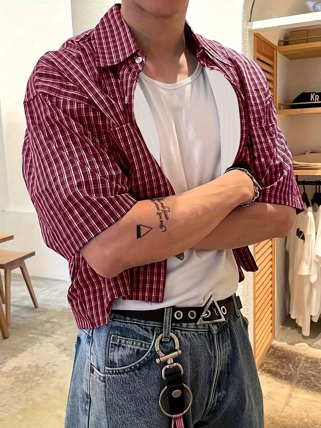 Men's Retro Plaid Short-Sleeve Shirt – Casual Button-Up Streetwear Top