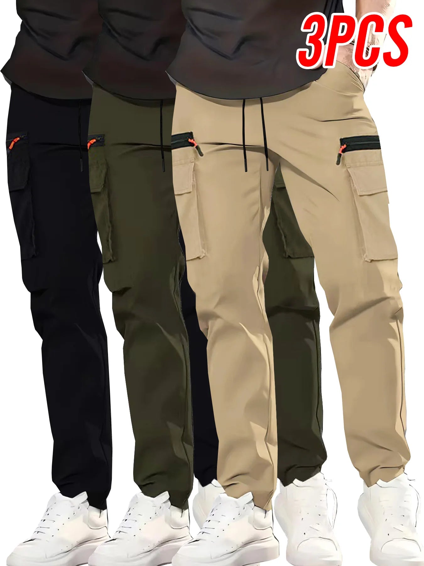 Unisex 3-Pack Multi-Pocket Cargo Pants