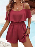 Romper de mujer con hombros descubiertos y volantes – Mono corto casual de vacaciones