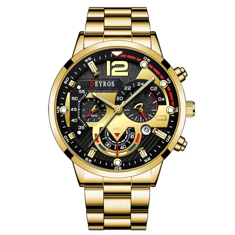 Men's Luxury Quartz Watch – Luminous Hands, Calendar & Sporty Dial