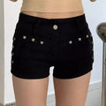 Lace-Up Skinny Denim Shorts – Black