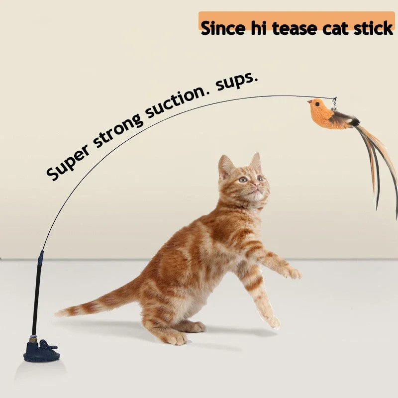 Juguete simulado para gatos con forma de pájaro – Varita de plumas con ventosa mejorada y varilla de alambre de acero