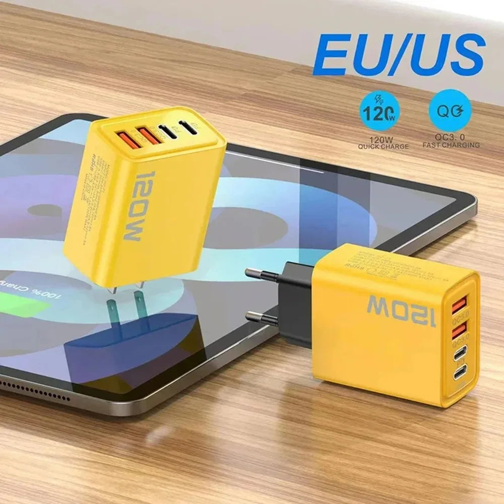 4-Port USB-C Fast Charger 120W – Quick Charge 3.0, Compatible with iPhone, Samsung & More
