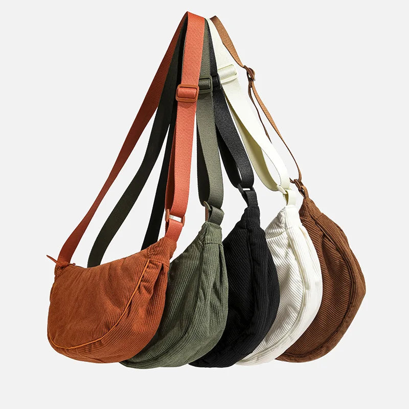 Corduroy Hobo Shoulder Bag — Retro Casual Crossbody Handbag for Daily & Travel Use