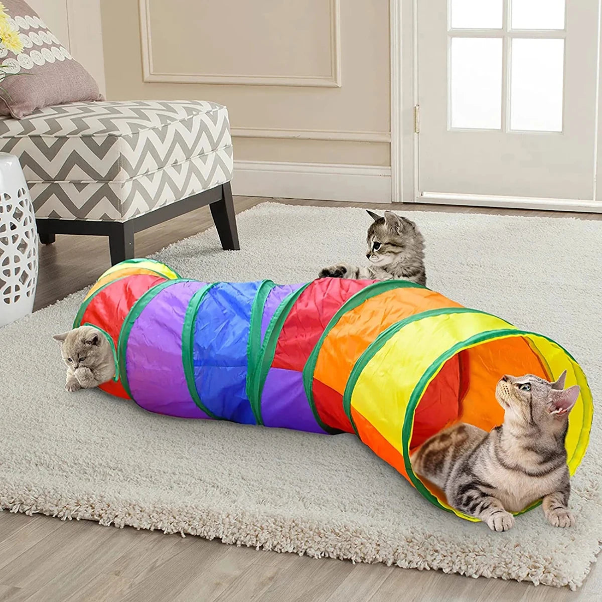 Túnel de juguete plegable para gatos – Túnel de juego interactivo plegable para gatos, gatitos y conejos