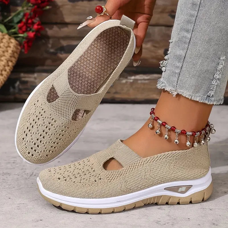 Women's Slip-On Knit Casual Sneakers – Lightweight Soft-Sole Walking Shoes