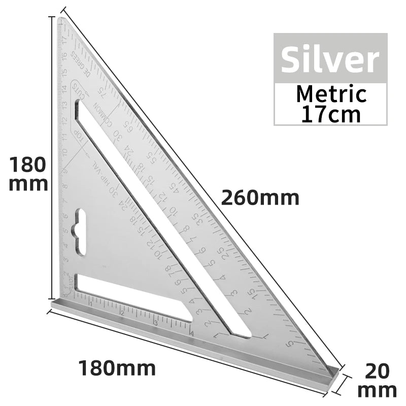 Aluminum Alloy Carpenter's Triangle Ruler — Set Square, Protractor & Saw Guide