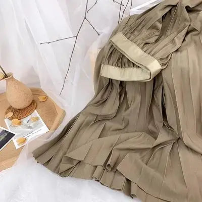 Elegant High-Waist Pleated Midi Skirt