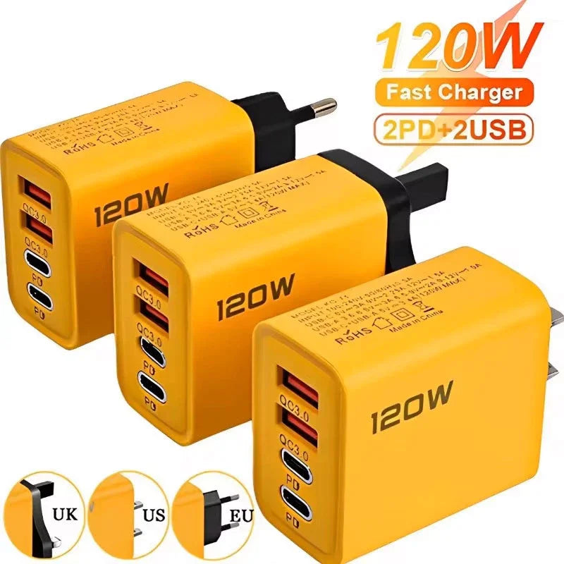 4-Port USB-C Fast Charger 120W – Quick Charge 3.0, Compatible with iPhone, Samsung & More