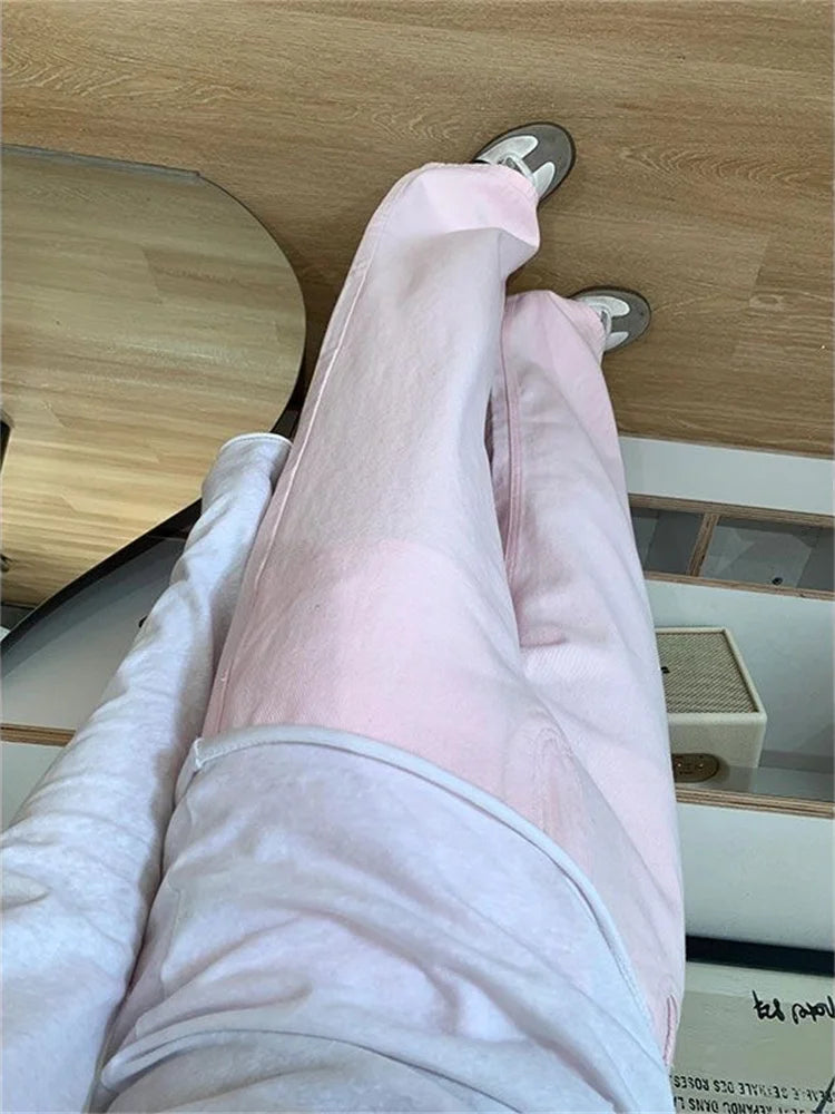 High-Waist Wide-Leg Jeans – Pink