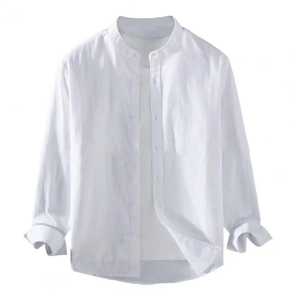 Camisa de lino de cuello mao para hombre - Manga larga casual (M-4XL)