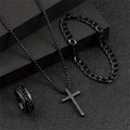 Set de collar, pulsera y anillo con cruz estilo punk | Joyería hip hop de 3 piezas