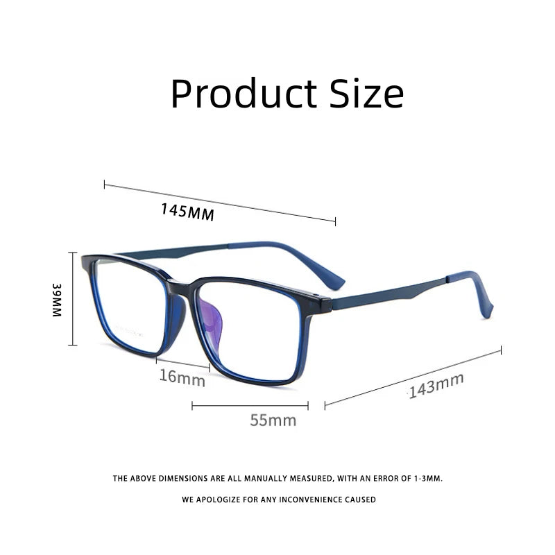 Men's TR90 Titanium Alloy Anti Blue Light Business Reading Glasses, Refractive Power+25 to+400, Customized Prescription Myopia