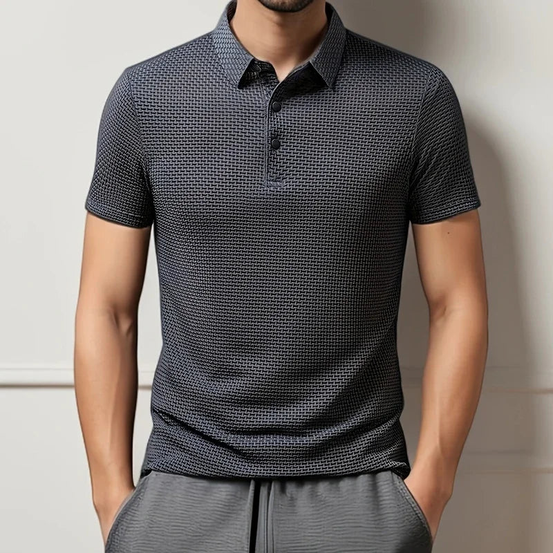 Men's Bone Texture Polo Shirt – Breathable Summer Top