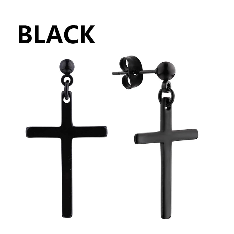 Punk Stainless Steel Hoop & Stud Earrings – Unisex Round & Cross Style
