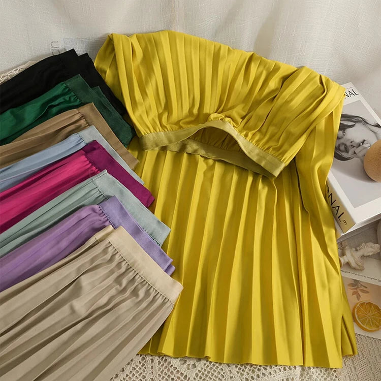 Elegant High-Waist Pleated Midi Skirt
