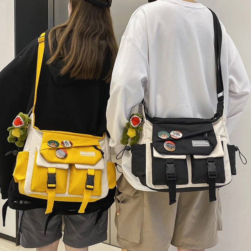 Harajuku Nylon Crossbody Bag — Unisex Street Style Messenger Satchel for School & Daily Use