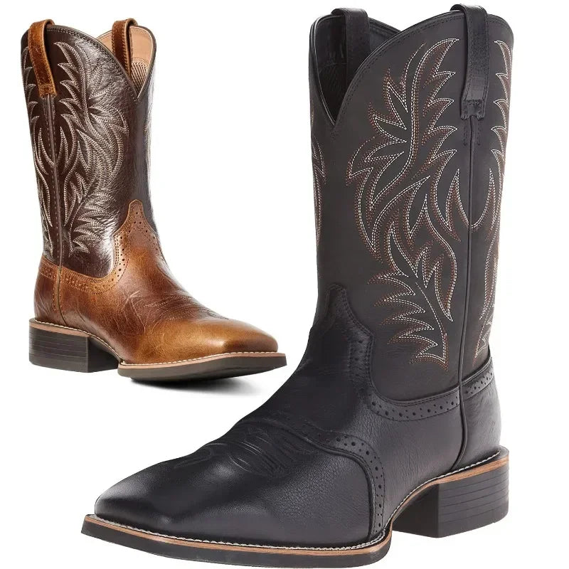 Men's Handmade Embroidery Western Cowboy Boots – Pointed Toe Mid-Calf